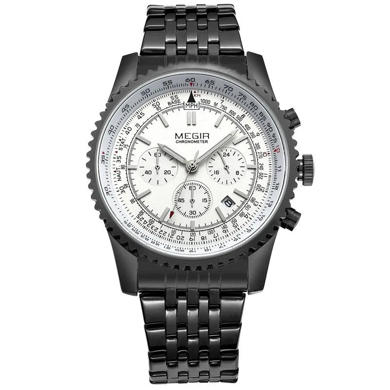 MEGIR CHRONOGRAPH 24 Hours Luxury Brand Watch Men Full Steel Watch Analog Display Quartz Men Business Watches Casual Watches