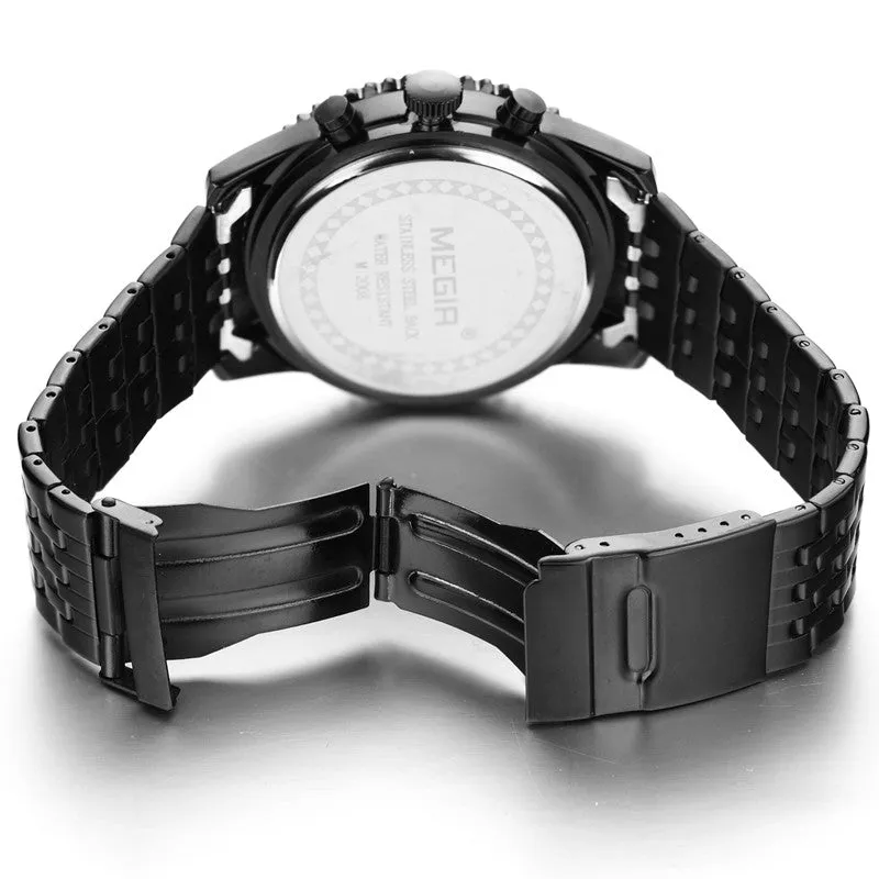 MEGIR CHRONOGRAPH 24 Hours Luxury Brand Watch Men Full Steel Watch Analog Display Quartz Men Business Watches Casual Watches