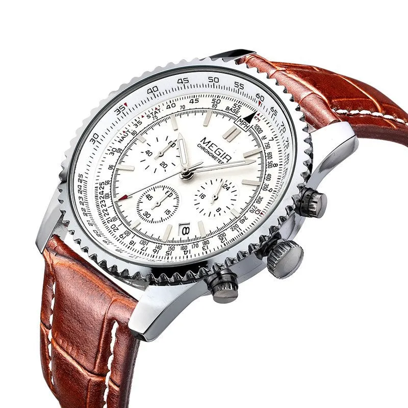 MEGIR CHRONOGRAPH 24 Hours Luxury Brand Watch Men Full Steel Watch Analog Display Quartz Men Business Watches Casual Watches