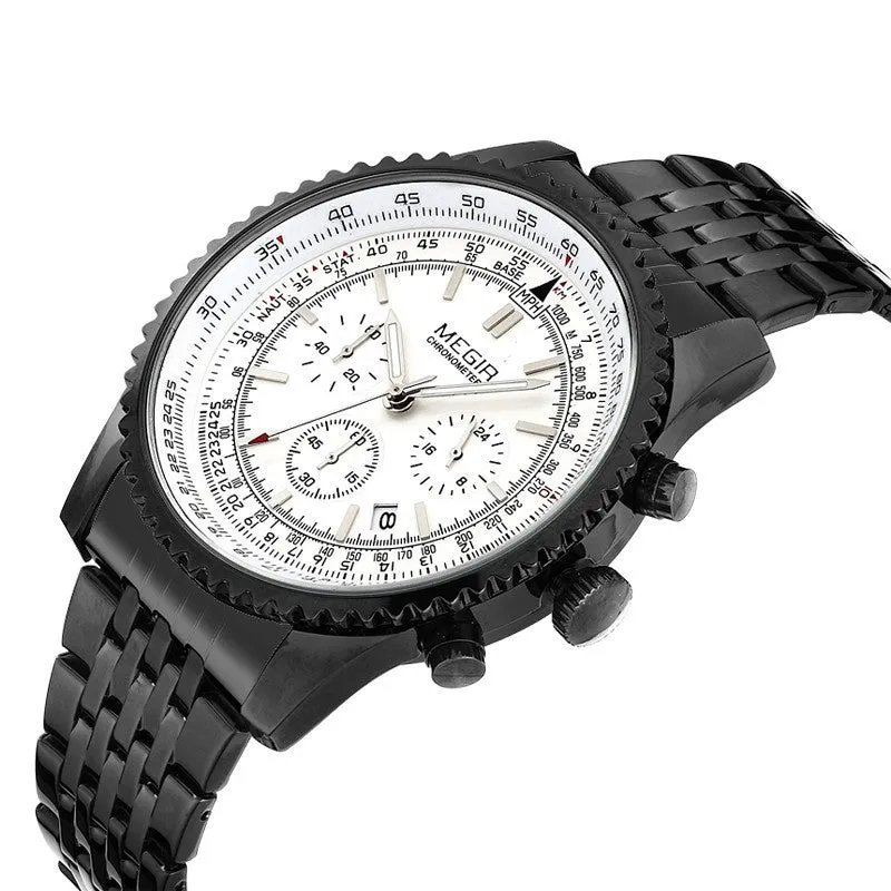 MEGIR CHRONOGRAPH 24 Hours Luxury Brand Watch Men Full Steel Watch Analog Display Quartz Men Business Watches Casual Watches