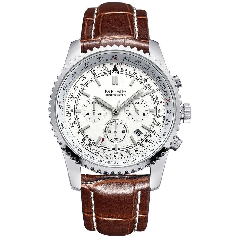MEGIR CHRONOGRAPH 24 Hours Luxury Brand Watch Men Full Steel Watch Analog Display Quartz Men Business Watches Casual Watches