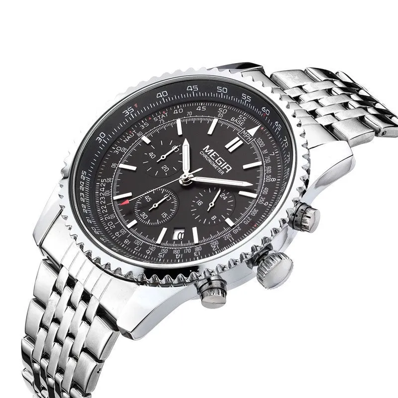 MEGIR CHRONOGRAPH 24 Hours Luxury Brand Watch Men Full Steel Watch Analog Display Quartz Men Business Watches Casual Watches