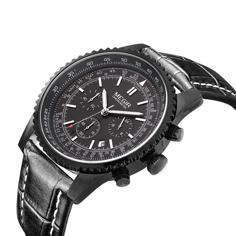 MEGIR CHRONOGRAPH 24 Hours Luxury Brand Watch Men Full Steel Watch Analog Display Quartz Men Business Watches Casual Watches