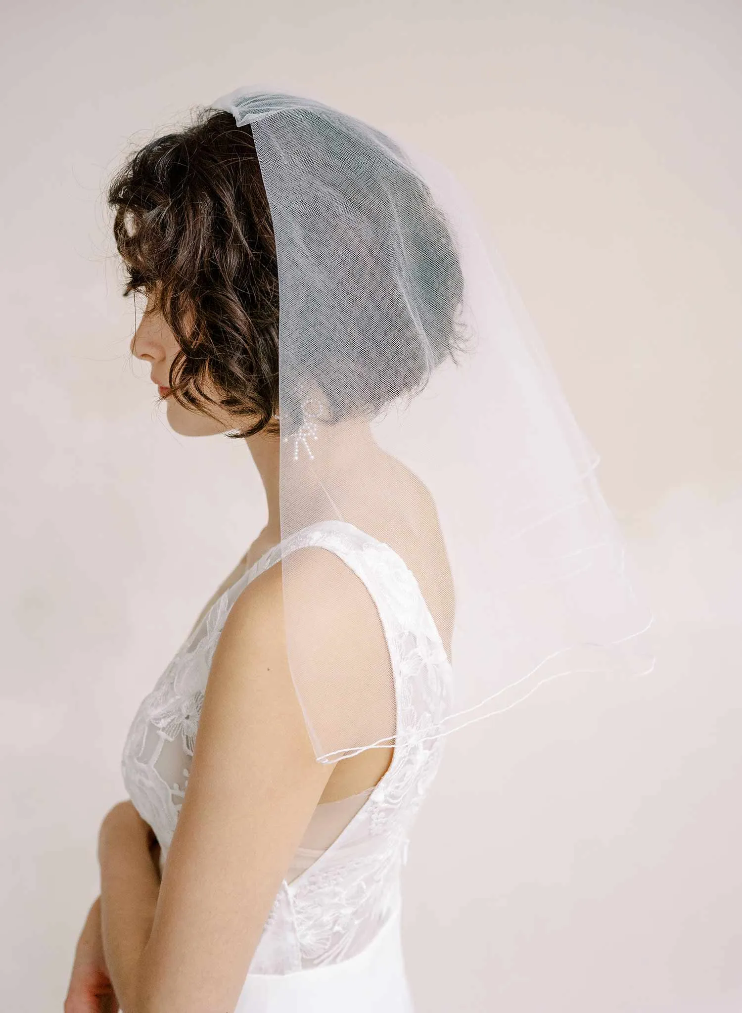 Merrow edge bridal veil with blusher - Style #2358