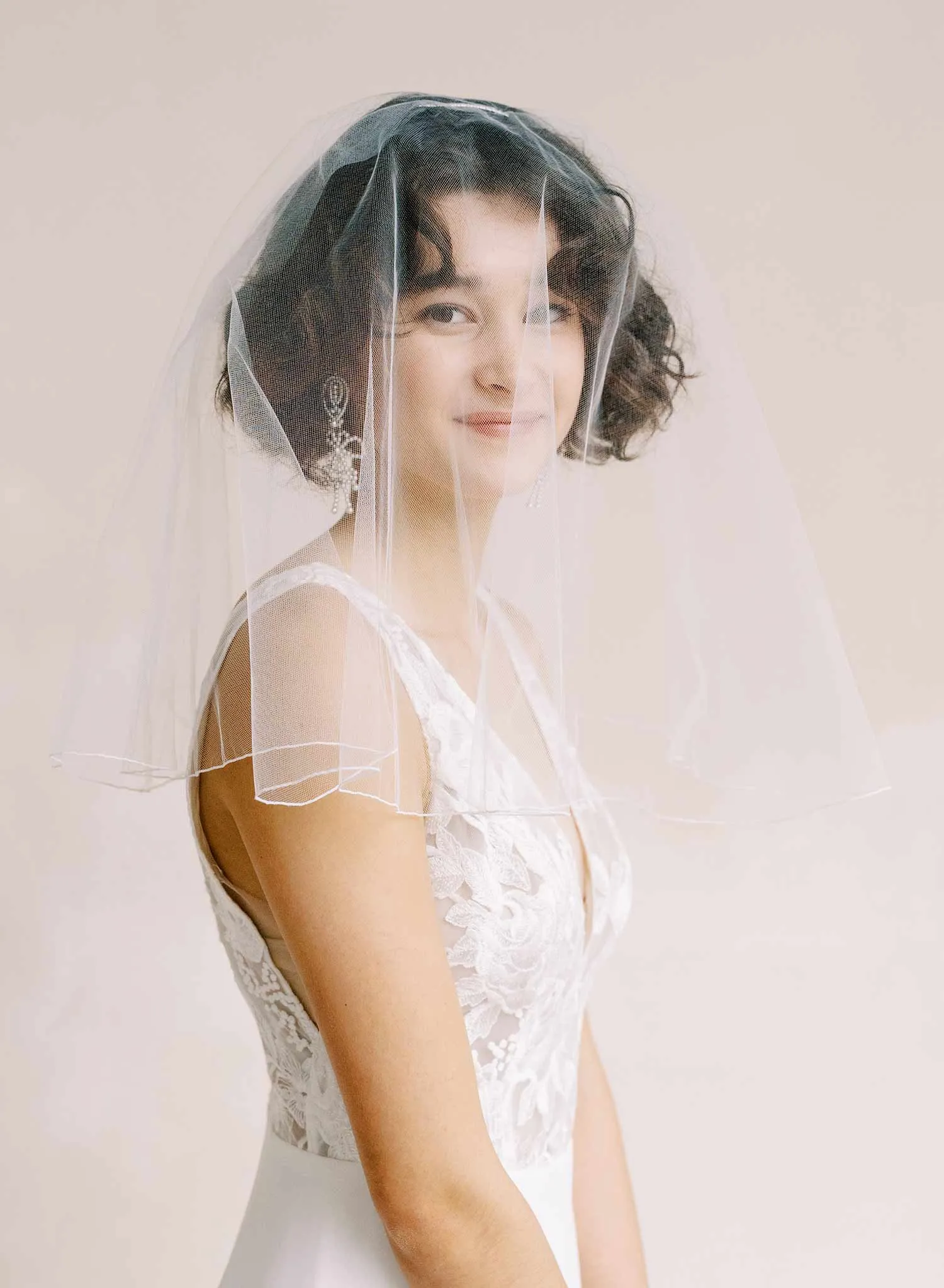 Merrow edge bridal veil with blusher - Style #2358