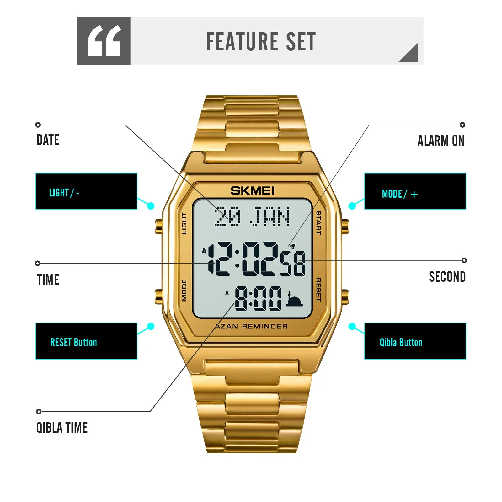 SKMEI AZAN & QIBLA WATCH 1763-GD
