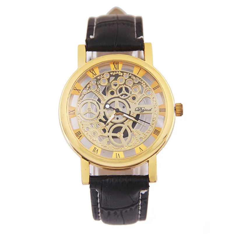 Splendid Design Hollow big dial watches men fashion casual business quartz watches clock sport watches leather wrist watch