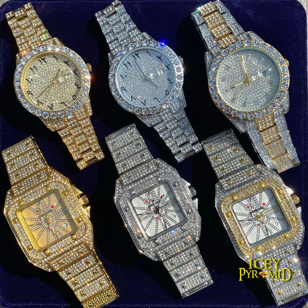 Square Special Red Dial Date Iced Out Diamond Watch