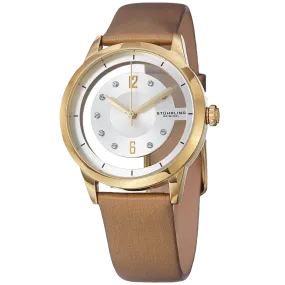 Stuhrling Original Womens 946L 03 Winchester Swarovski Crystal Accented 23k Gold Layered Watch with Champagne Leather Band