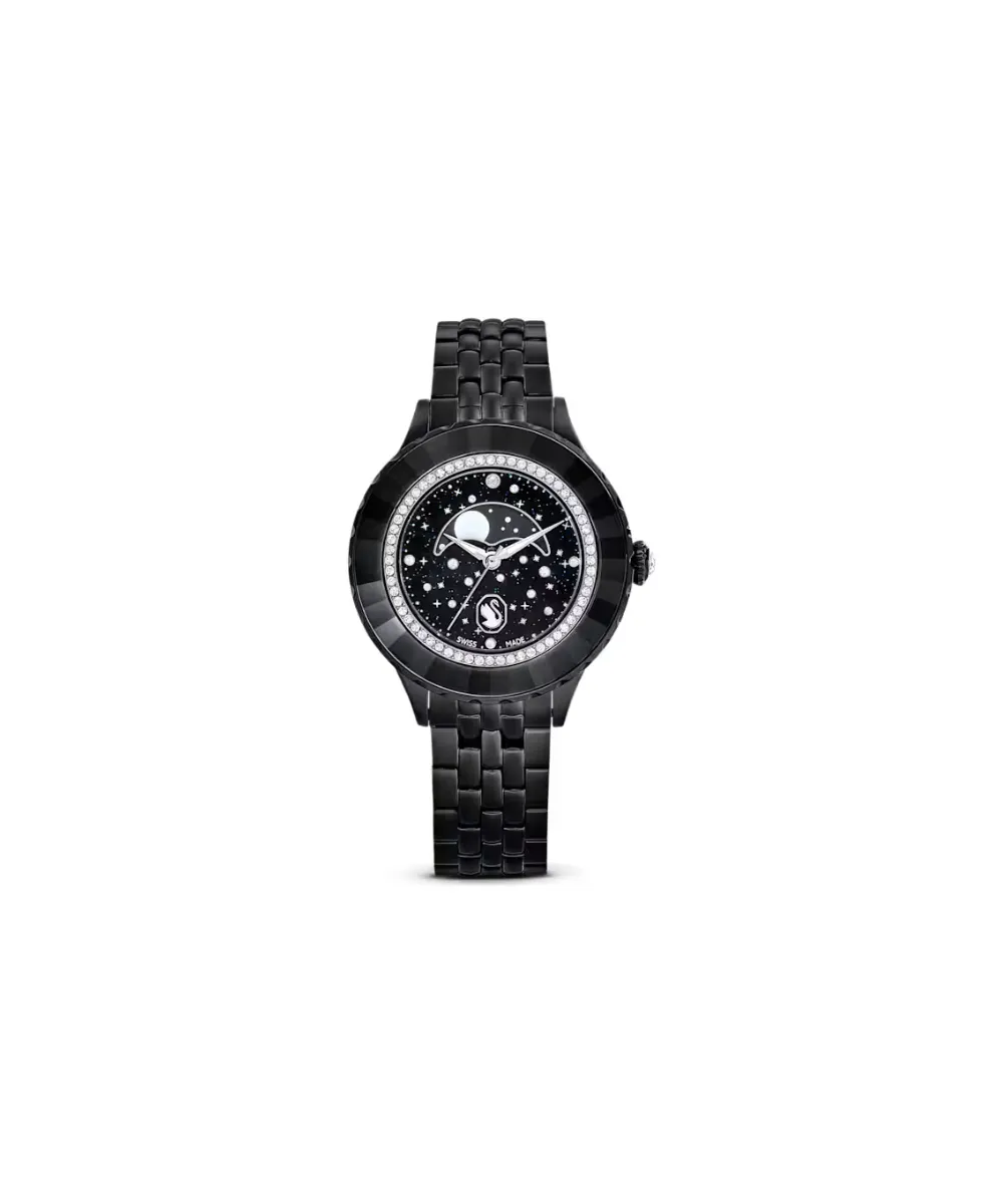 SWAROVSKI OCTEA MOON WATCH, SWISS MADE, MOON, METAL BRACELET, BLACK, BLACK FINISH