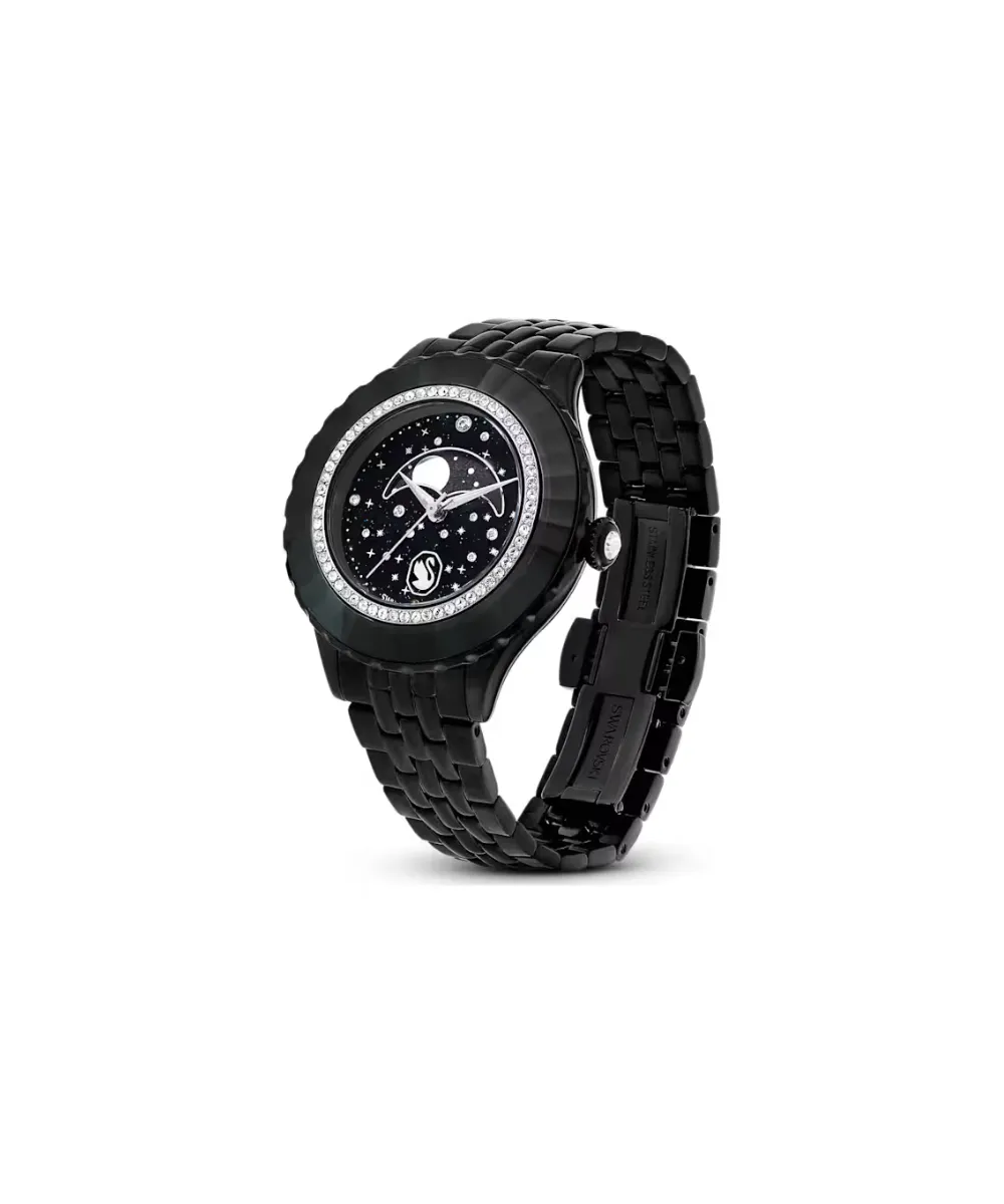 SWAROVSKI OCTEA MOON WATCH, SWISS MADE, MOON, METAL BRACELET, BLACK, BLACK FINISH