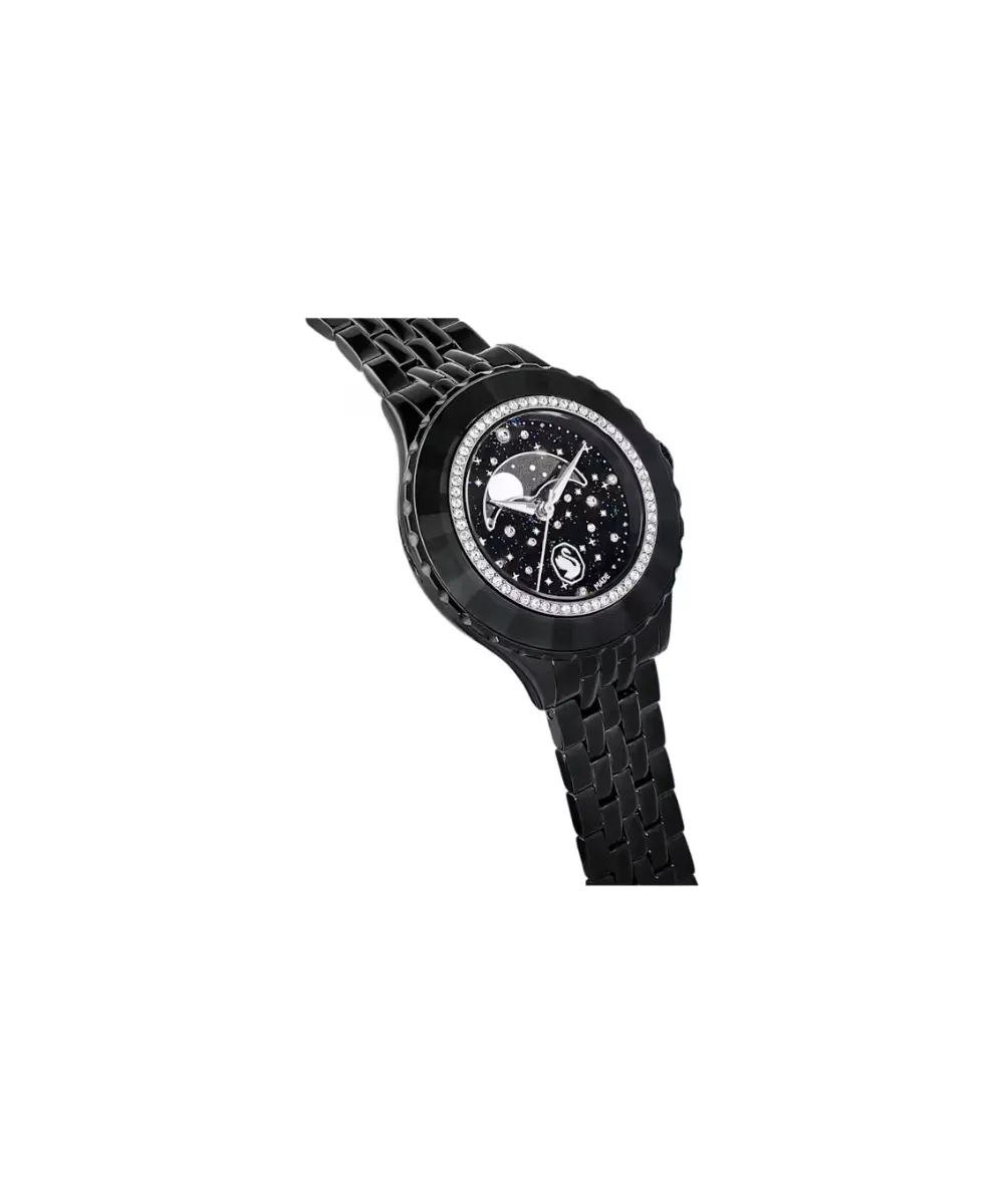 SWAROVSKI OCTEA MOON WATCH, SWISS MADE, MOON, METAL BRACELET, BLACK, BLACK FINISH