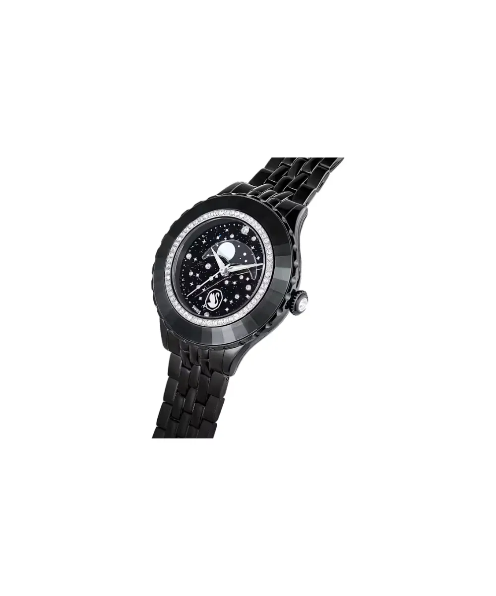 SWAROVSKI OCTEA MOON WATCH, SWISS MADE, MOON, METAL BRACELET, BLACK, BLACK FINISH