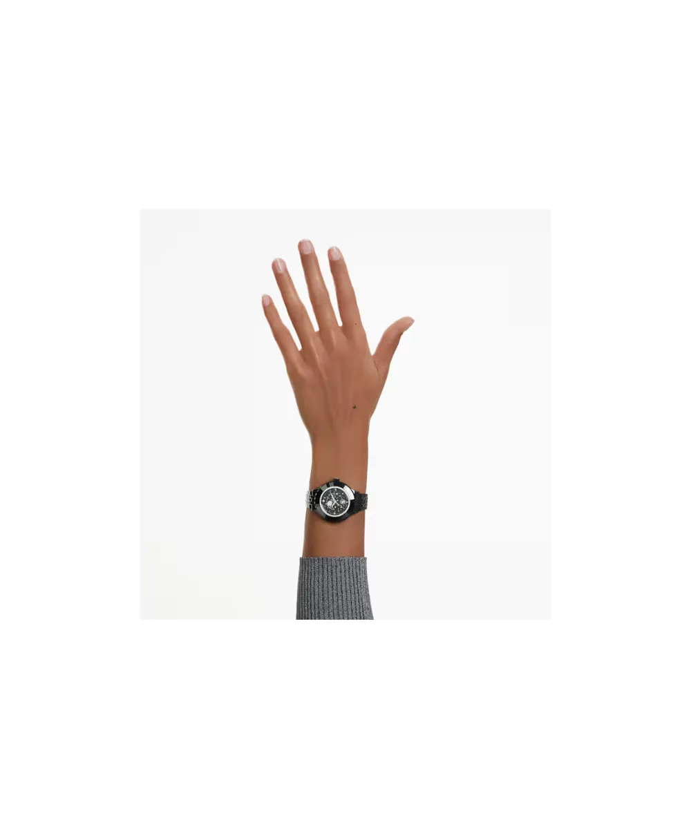 SWAROVSKI OCTEA MOON WATCH, SWISS MADE, MOON, METAL BRACELET, BLACK, BLACK FINISH
