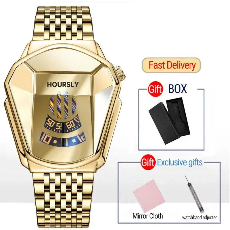 T-BOO Men Wrist Watches Golden Luxury Brand Trend Cool Stainless Steel Technology Fashion Quartz Watch Relogio Masculino