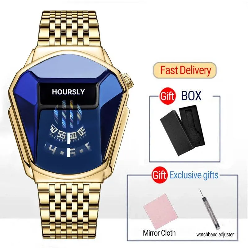 T-BOO Men Wrist Watches Golden Luxury Brand Trend Cool Stainless Steel Technology Fashion Quartz Watch Relogio Masculino
