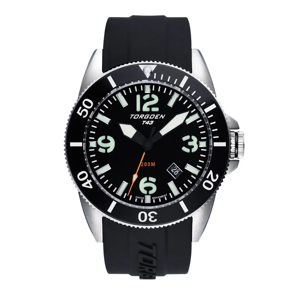 T43 Black Diver Sapphire | 44mm, Black Silicone Strap