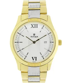 Titan Men's Watch White Dial Silver & Gold Stainless Steel Strap Watch, 1739BM01
