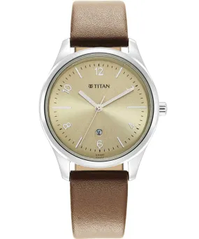 Titan Women's Watch Beige Dial Tan Leather Strap Watch, 2639SL10
