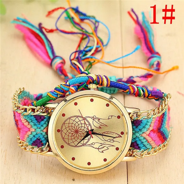 Vansvar Brand Handmade Braided Dreamcatcher Friendship Bracelet Watch Ladies Rope Watch Quarzt Watches relogio feminino 1468
